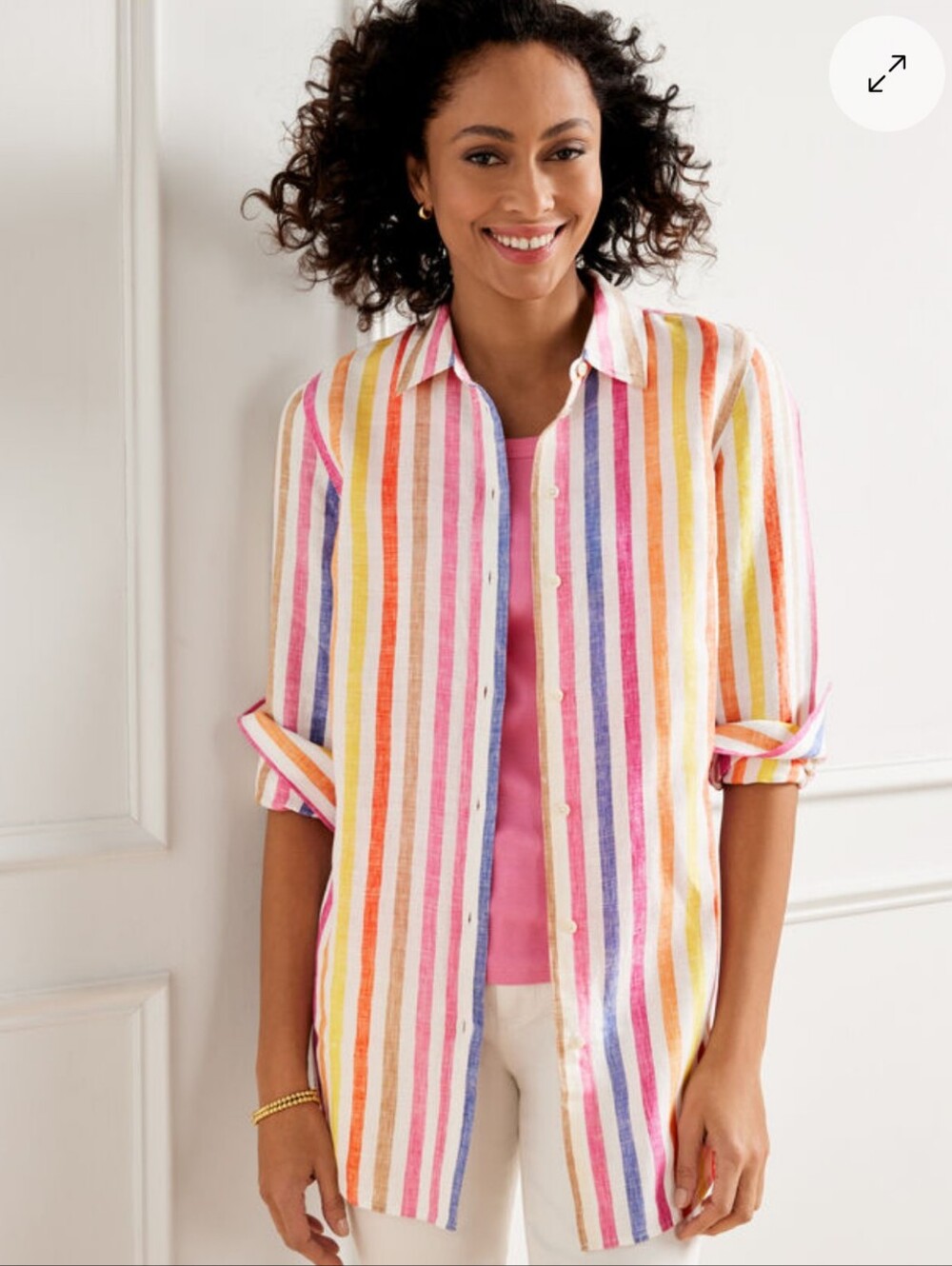 Talbots Multicolor 100% Linen Striped Button-Down Shirt_X